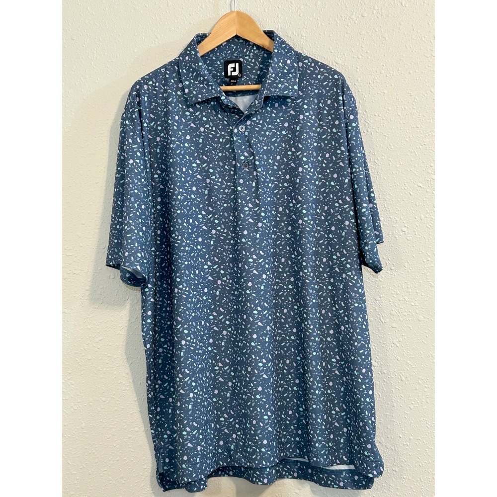 FootJoy Mens 2XL Navy Blue Confetti Speckle Print Golf Polo‎ Corvallis Club Logo